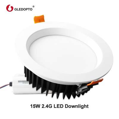 China supply gledopto mi light dmx 9w 15w RGB+CCT embedded led downlight with CE RoHS FCC approved